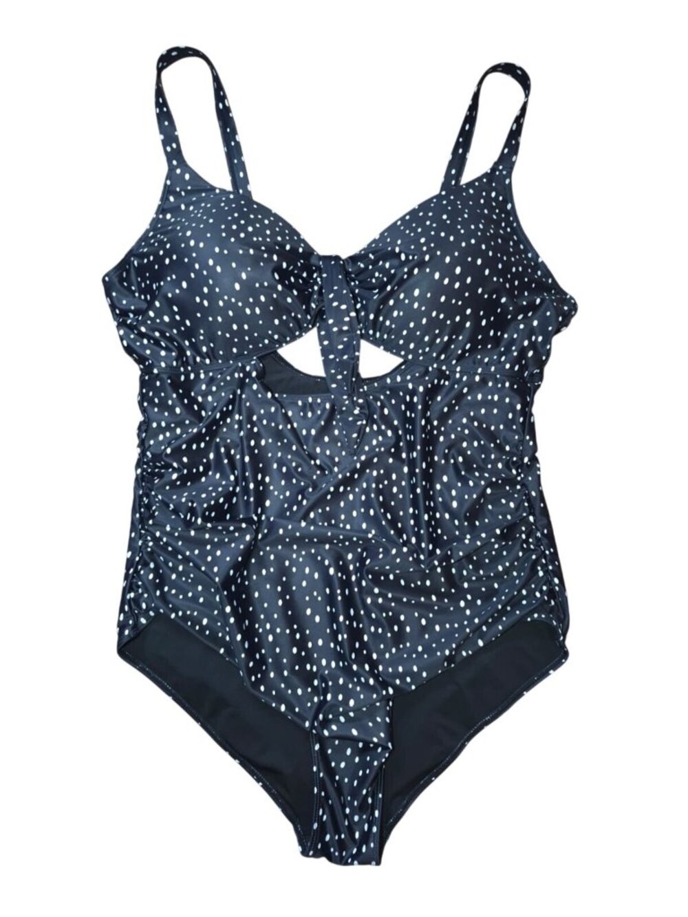 Aqua Eve Polka Dot One Piece Swimsuit Ruched Cutout Black White Size 20W